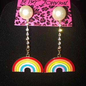 Betsey Johnson Pearl Rhinestone Rainbow Earrings